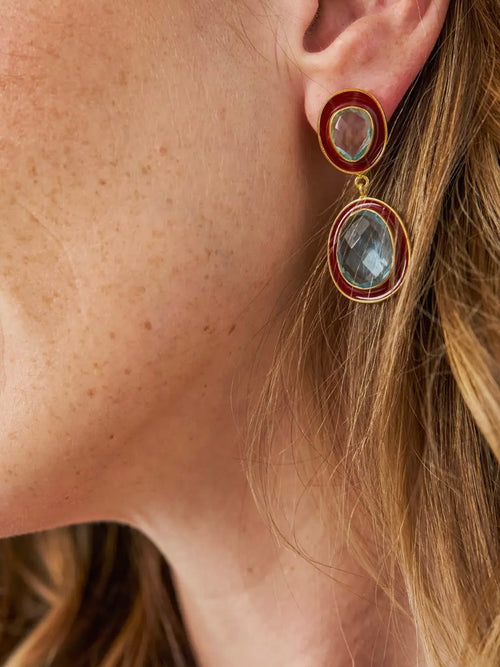 Elaine Drop Earrings in Maroon & Light Blue