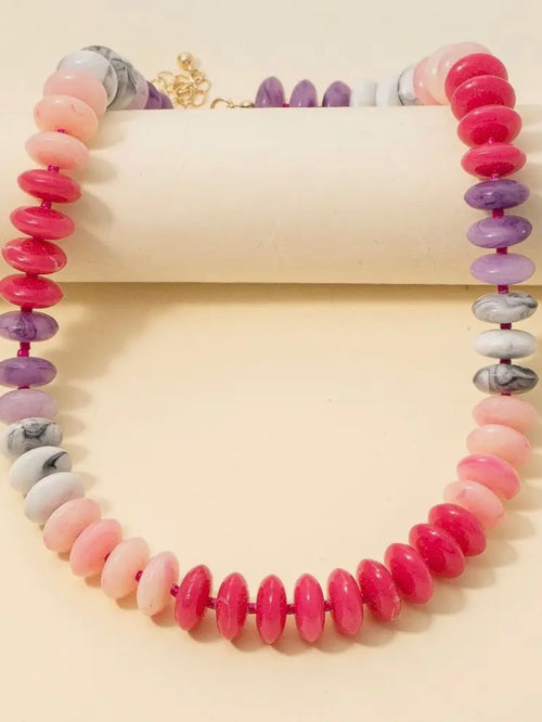 Major Disc Beaded Necklace in Pink