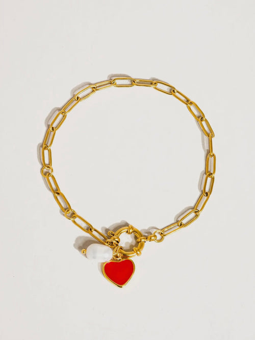 Eulalie Heart Pearl Chain Bracelet