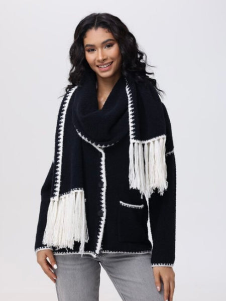 Tierney Boucle Coatigan & Scarf in Black