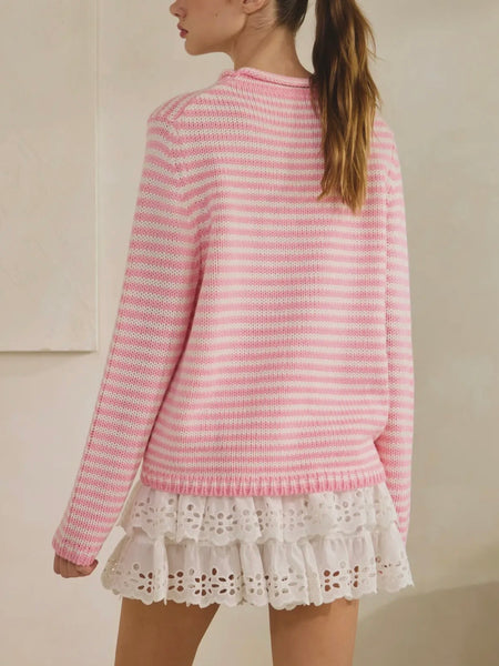 Don't Stop The Stripe Sweater in Pink