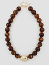 Gold Nugget Beaded Necklace in Brown