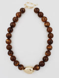 Gold Nugget Beaded Necklace in Brown