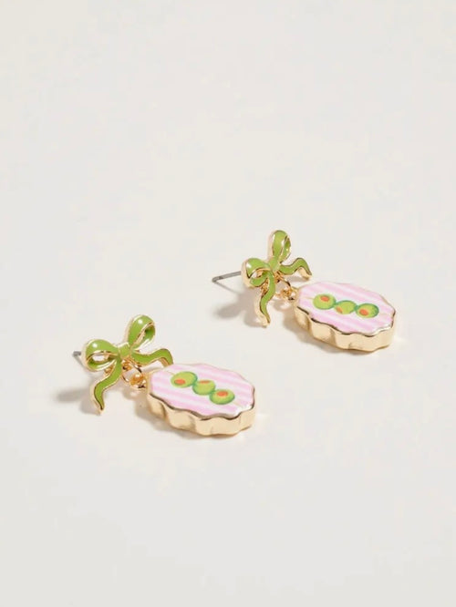 Bow Tile Earrings in Olive
