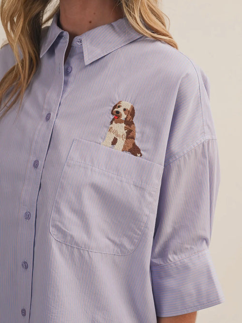 Pocket Pup Button Up in Blue Stripe