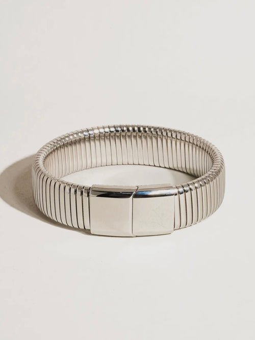 Christel Stripe Bold Bangle in Silver