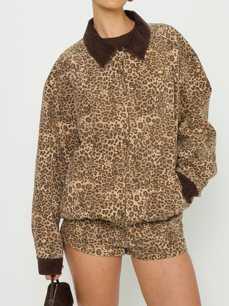 Carter Bomber Jacket in Mod Leopard Denim