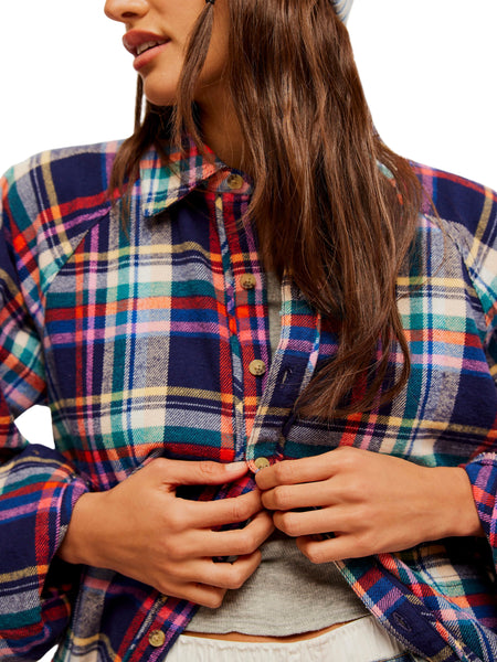 FP Girl Meets Boy Plaid Shirt in Navy Combo