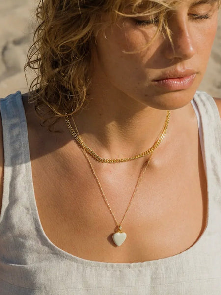 Large Enamel Heart Locket in Beige