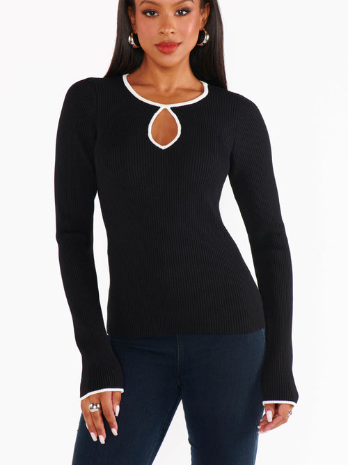 Tippi Top in Black Rib/White Trim