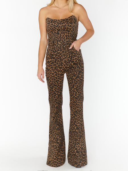 Santa Fe Jumpsuit in Leopard Latte Denim