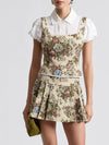 Floral Brocade Lace Trim Top in Taupe