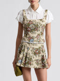 Floral Brocade Lace Trim Top in Taupe