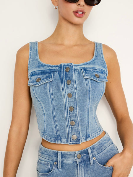 Jeanius Button Front Corset in Indigo586