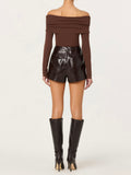 Wynn Faux Leather Short in Dark Brown