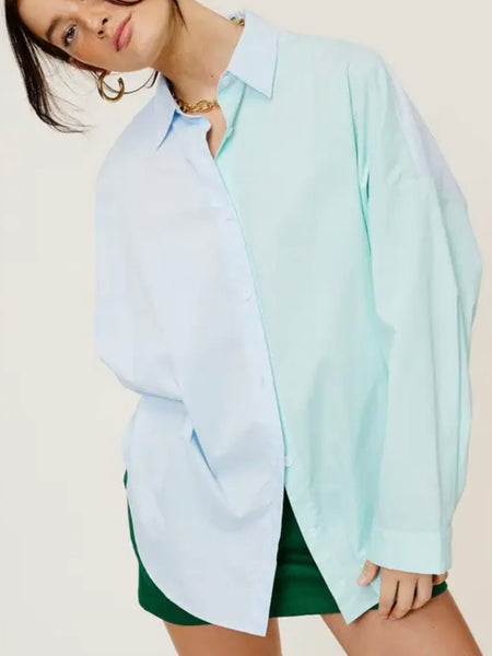 My Other Side Button Up in Mint Combo