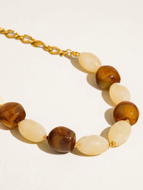 Palm Chunky Beaded Chain Necklace in Brown