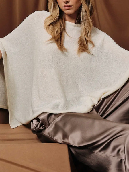 Loose Leaf Cape Sweater in Cream