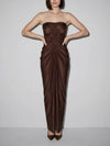 Liquid Mousse Shirred Dress in Brown