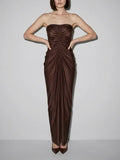 Liquid Mousse Shirred Dress in Brown