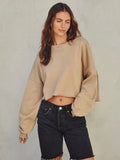 Crop Til You Drop Pullover in Warm Taupe