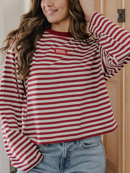 Call The Hogs Stripe Tee in Red