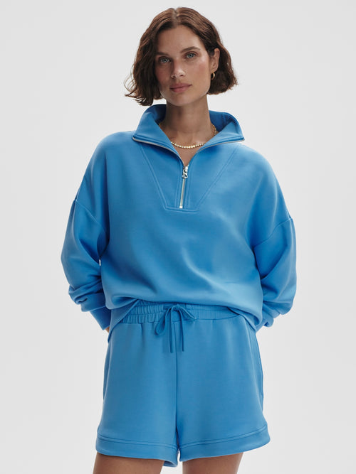 Hawley Half Zip Sweat in Azure Blue