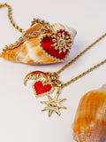 Gold & Red Medium Hearts Charm Necklace