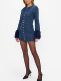 Rockefeller Mini Dress in Subzero Indigo Faux Fur