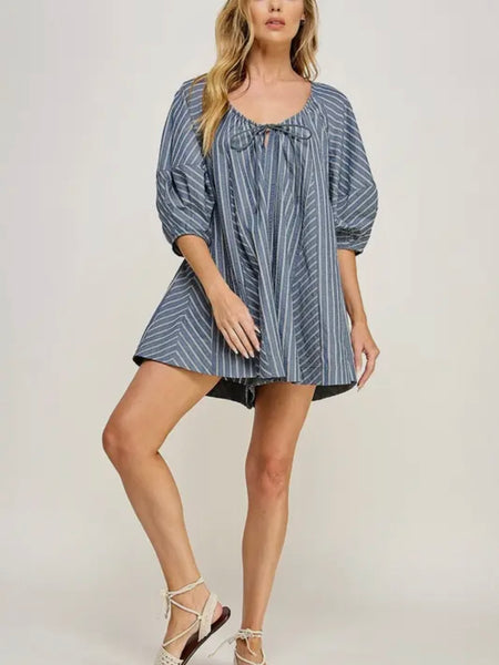 Romp Away Stripe Romper in Blue