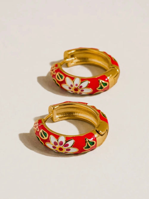 Isabeau Floral Hoops in Red