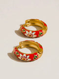 Isabeau Floral Hoops in Red