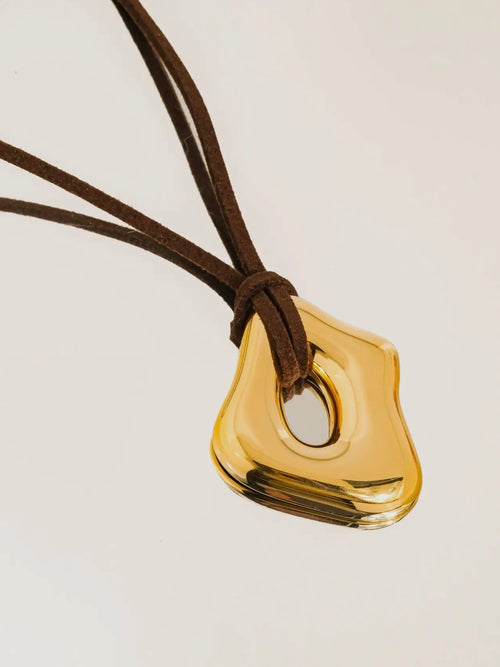 Ceyvan Leather Cord Necklace in Gold