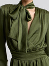Tie Neck Satin Jumpsuit in Olive
