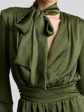 Tie Neck Satin Jumpsuit in Olive