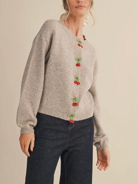 I Think I Wanna Cherry You Cardi in Mocha Cream