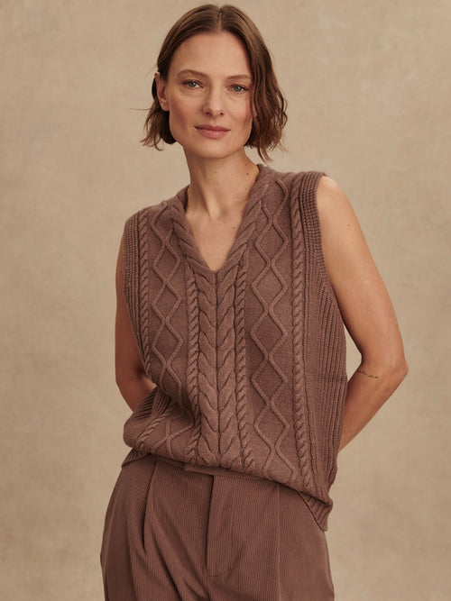 Kay Cable Knit Vest in Deep Taupe
