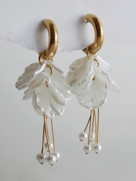 Pearl Petal Drop Hoops