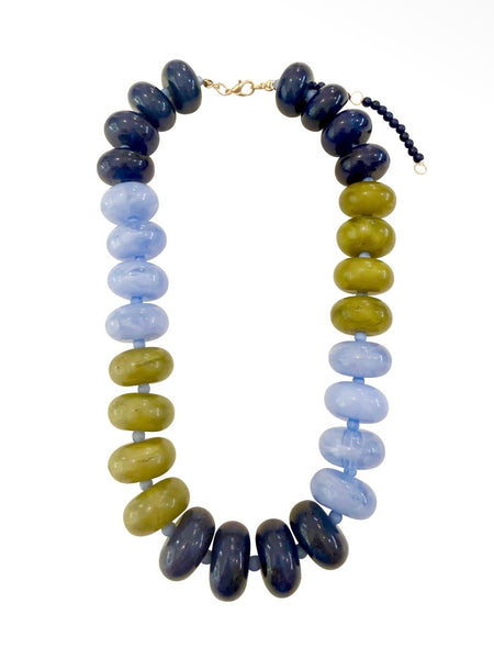 Carissa Chunky Beaded Necklace in Blues & Chartreuse