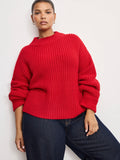 Chunky Knit Mock Neck Sweater in Chili
