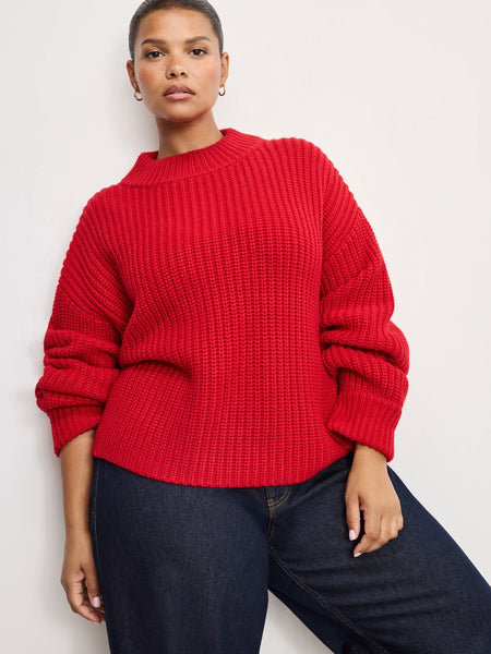 Chunky Knit Mock Neck Sweater in Chili