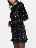 Maddison Ruffle Dress in Black Metallic Sequins