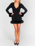 Sasha Top in Black Knit Faux Fur