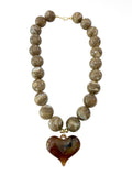 Kaiden Chunky Beaded Heart Necklace in Mocha