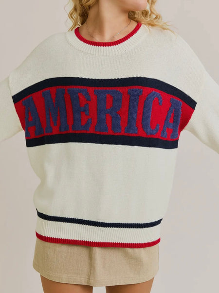 AMERICA Graphic Sweater in White