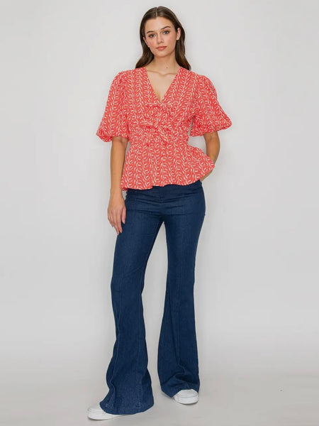 In A Cinch Eyelet Top in Coral