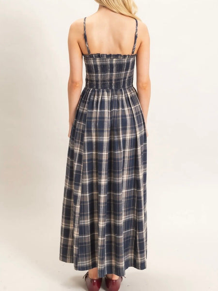 Plaid & Glad Maxi Dress in Navy