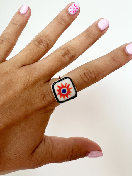 Quilt Square Porcelain Ring in Sunburst