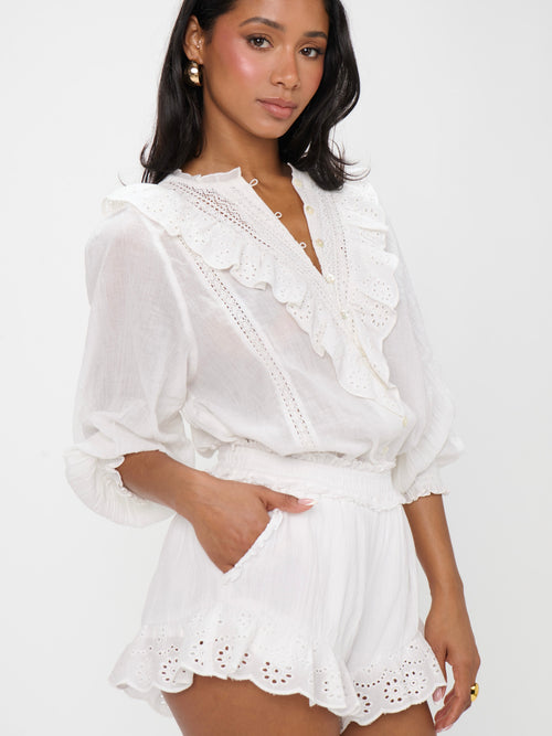 French Blouse in White Eyelet