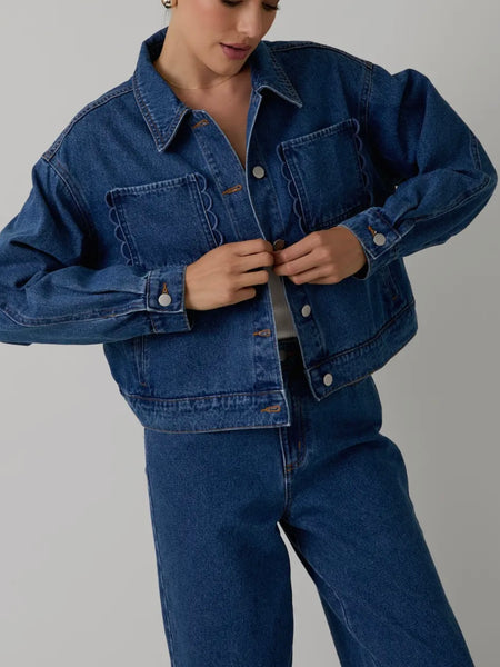 Strong Shoulders & Scallops Denim Jacket